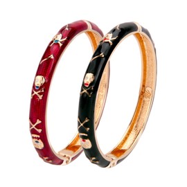 Wynameleri Vintage Jewelry Skull Bracelets Enameled Spring Hinged Cuff Cloisonne Bangles Set for Women 521085 skl Black red