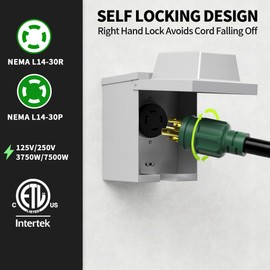 POWGRN 10Feet 30 Amp Generator Extension Cord 4 Prong,Heavy Duty NEMA L14-30P/L14-30R,125/250V 7500W,Green 10 Gauge SJTW Twist Locking Generator to House Power Cords,10ft Generator Accessories