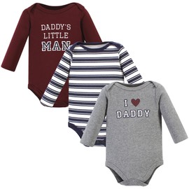 Hudson Baby Unisex Baby Cotton Long-Sleeve Bodysuits, Boy Daddy 3-Pack, 6-9 Months