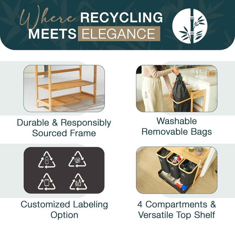 4 Section Recycling Bin for Kitchen – Dual Trash and