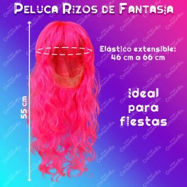 Peluca de Fantasía Rizos de Tamaño Largo para Eventos Bodas y Fiestas Pelo/Cabello Artificial Chino Estilo Hondulado de Color Rosa Tipo Fantasía GRUPO