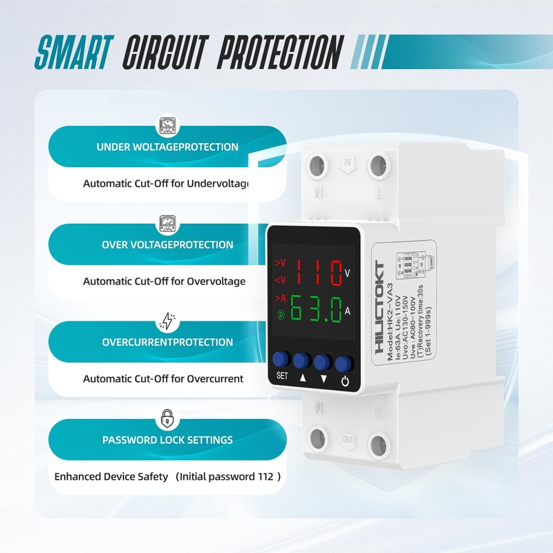 Adjustable Voltage Protector 110V, Over/Under Voltage Cutoff and Overcurrent Protection