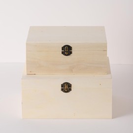 Xhqsulsclac 2 Pack Large Unfinished Wooden Box with Locking Clasp - 9.2x6.9x4.5 in-8.2X5.8X3.5in Natural Super Thick Poplar Box DIY Keepsake Wooden Box