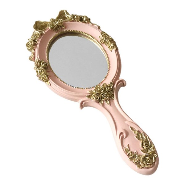 Beaupretty Vintage Hand Mirror Golden Rose Cosmetic Mirror with Handle Antique Portable Makeup Mirror Princess Cosmetic Mirror for Women Girls Travel