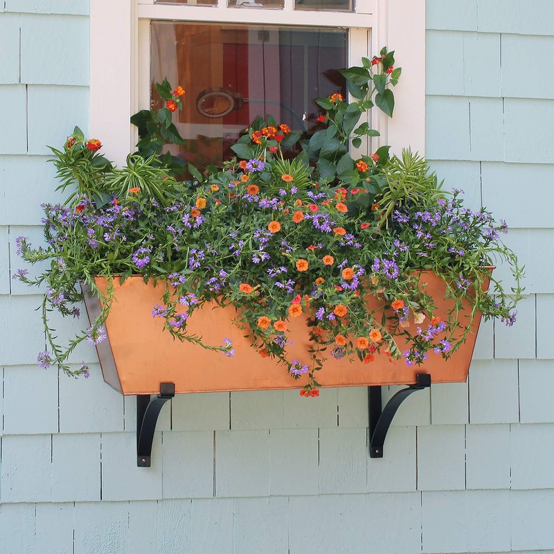 Achla Designs C-82C Plain Copper Flowerbox, Large Copper Window Flowerbox