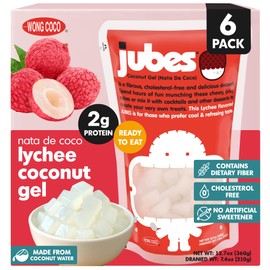 Jubes Lychee Nata De Coco Jelly Cubes (12.7 oz, Pack of 6) - Lychee Coconut Jelly Cubes for Sago - Coconut Gel in Syrup Toppings for Fruit Tea, Boba, Bubble Tea, Drinks, Desserts Yogurt, Ice Cream, Beverage