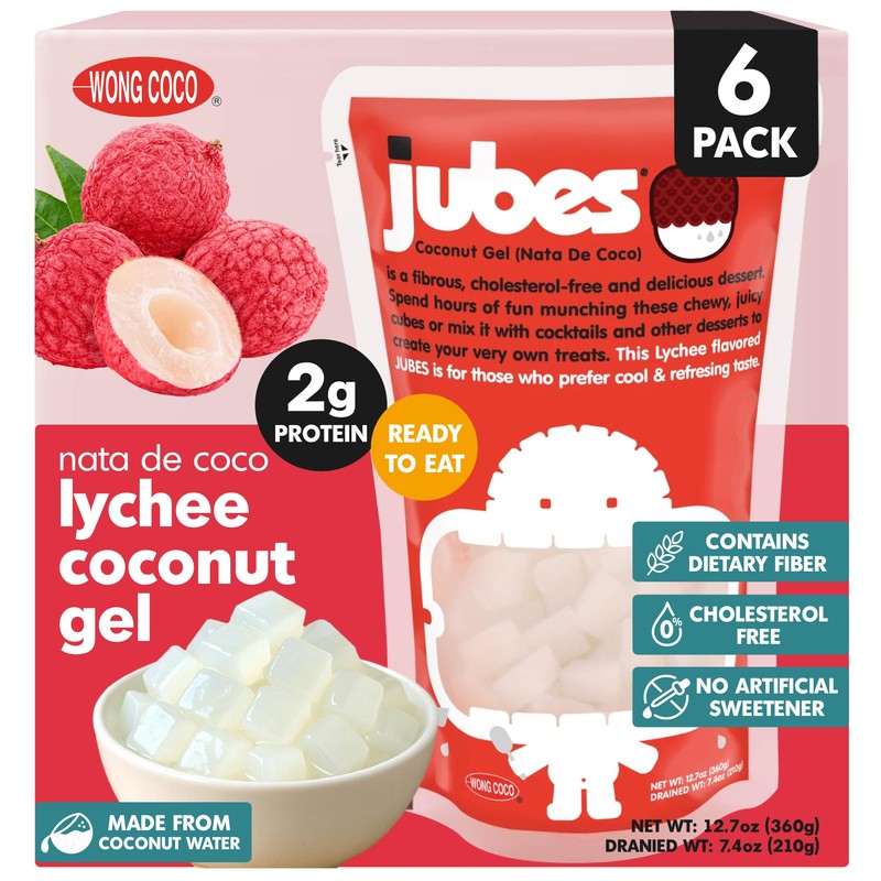 Jubes Lychee Nata De Coco Jelly Cubes (12.7 oz, Pack