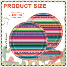 Mexican Party Decorations – 48PCS 7-Inch Serape Stripe Paper Plates, Durable Disposable Tableware for Cinco de Mayo, Taco Tuesday, Birthdays, BBQs, and Picnics, Multicolour Fiesta Supplies