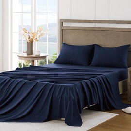FreshCulture Full Sheet Set - Ultra Soft Sheets Full Size Bed - Brushed Microfiber - Deep Pockets - Easy Care - Cooling & Breathable Sheets - 4 Pieces Hotel Luxury Full Size Bed Sheets (Navy Blue)