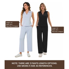 FUNYYZO Women 2 Piece Outfits Lounge Sets Casual Sleeveless Summer V-Neck Dressy Collared Tracksuit Lounge