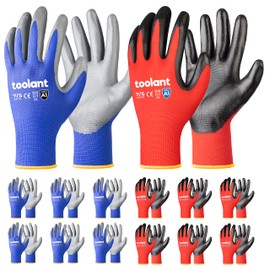 toolant Work Gloves for Men 12 Pairs, Nitrile Work Gloves with Grip, Touchscreen Gloves for Warehouse, Mechanic, Construction, Gardening, Woodworking, Oil Resistant, Machine Washable (Blue & Red, S)