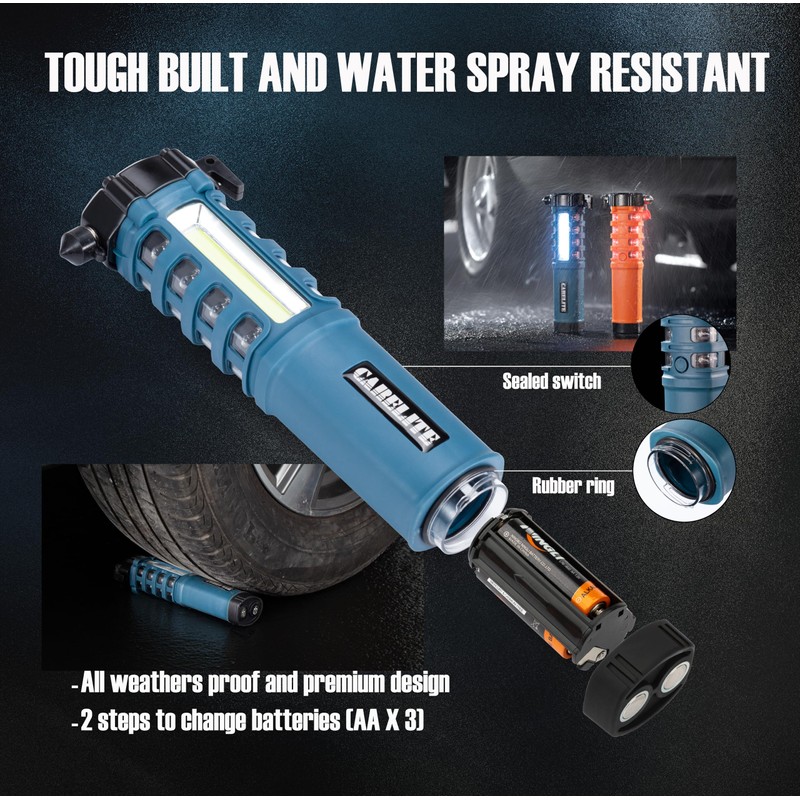 Emergency Car Flashlight with Seatbelt Cutter and Window Breaker, LED