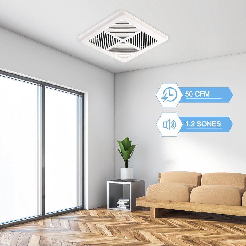 Tech Drive Very Quiet 50CFM 1.2Sone Bathroom Ventilation and Exhaust