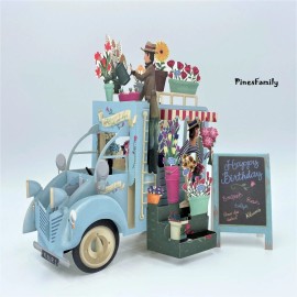 PinesFamily 3D Pop Up Flower Cart Greeting Card! | Birthday | Valentine's day ! Ship from US
