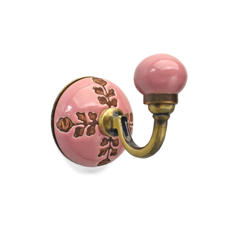 Hand Painted Pink Ceramic Coat and Wall Hook Decorative Towel