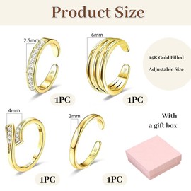 BelleVive 4 Piece Toe Ring Set for Women Adjustable 14K Gold Filled Simple Cute Thin Band Hawaiian Beach Summer Foot Jewelry Waterproof Gold Toe Rings