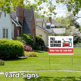 Full Detailing Service – Make Your Car Look Neuw! Yard Sign by DC | 24"x18" Double Sided Automobile Garden Sign with 13” Metal Stakes | Waterproof Signs for Lawn, Patio, Sidewalk & House | Set of 1