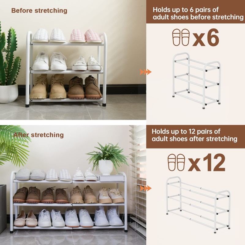 Gonfoam 3-Tier Expandable Shoe Rack,Adjustable Shoe Shelf Storage Organizer Heavy