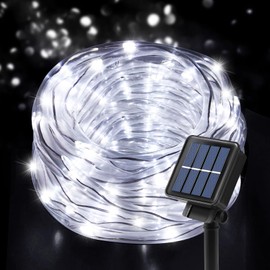 Ariceleo Solar String Lights with PVC Tube, 1 Pack, 33 Ft, 100 LED, Cool White, 8 Modes, Durability, Waterproof, for Outdoor Use, Ideal for Garden, Patio, Yard, Wedding