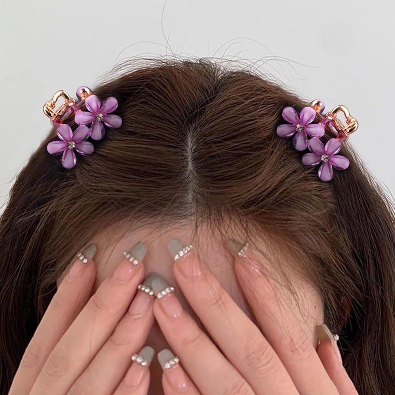 5PCS Small Flower Hair Claw Clips for Women Mini Crystal