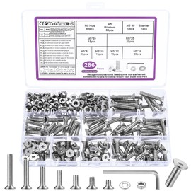 286 Piece M5 Screws Set, M5 Countersunk Screws Set, Flat Head Allen Screws Nuts Set, Machine Screws with Nuts Set, Threaded Screws and Nuts Assortment with Washers Set
