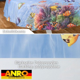 Oilcloth Tablecloth, Washable, Oilcloth, Garden Tablecloth, Outdoor, Indoor, Oval, 180 x 140 cm, Cut Edge, Aquarium