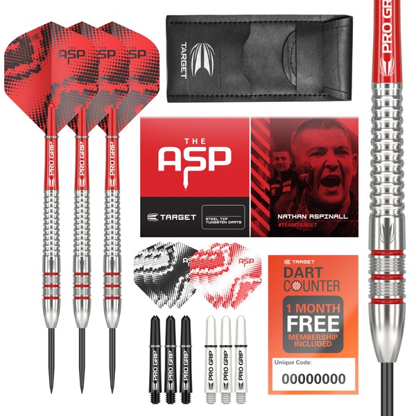 Target Darts Nathan Aspinall 23G 80% Tungsten Steel Tip Darts Set - 9 Pro Grip Shafts - 9 Pro Ultra Flights - Dart Wallet Bundle