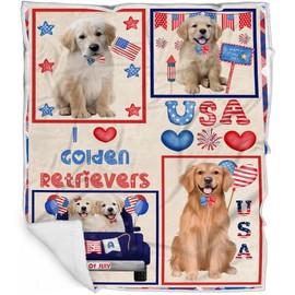 Doggie of the Day Golden Retriever Dogs - 4th of July I Love USA - Lightweight Soft Blanket - Fleece, Sherpa & Tasseled Woven Durable Throw Blanket for Bed, 50x60 Sherpa BLNKTNC00182