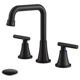 Bathroom Faucet 3 Hole, Matte Black Bathroom Sink Faucet with Drain Assembly and Supply Lines, Square Spout Widespread Bathroom Faucet for Vanity RV Outdoor