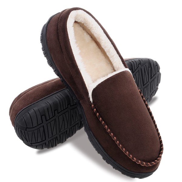 festooning Men's Comfort Moccasin Slippers with Fuzzy Fur Lining Microsued