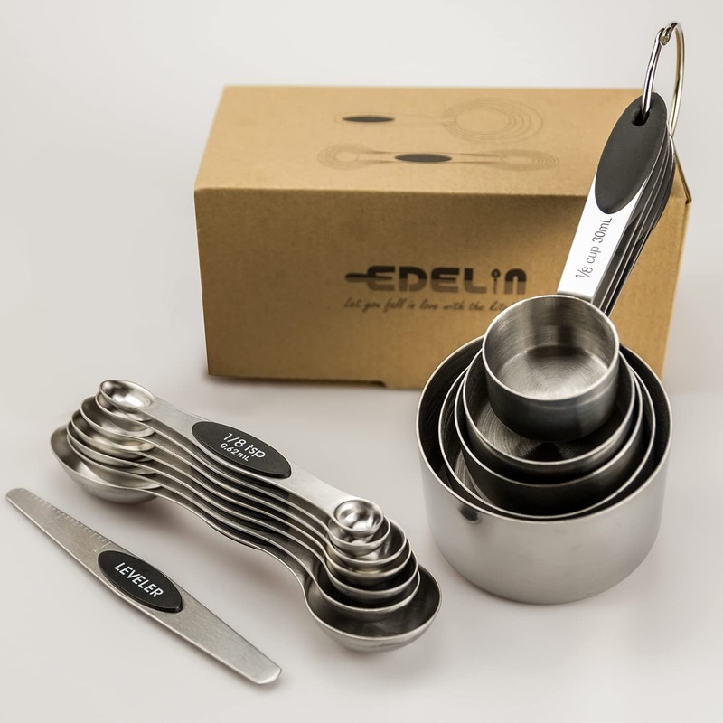 EDELIN Measuring Cups and Magnetic Measuring Spoons Set, Stainless Steel