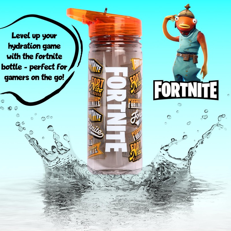 Fortnite Water Bottle with Straw, 580 ml, 100% Leak-Proof, Durable,
