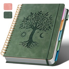 Spiral Notebook 8.5" x 11" College Ruled Notebook with 5 Removable Dividers 300 Pages 100GSM Large 5 Subject Notebooks for School Work Thick Lined Journal for Writing, Green