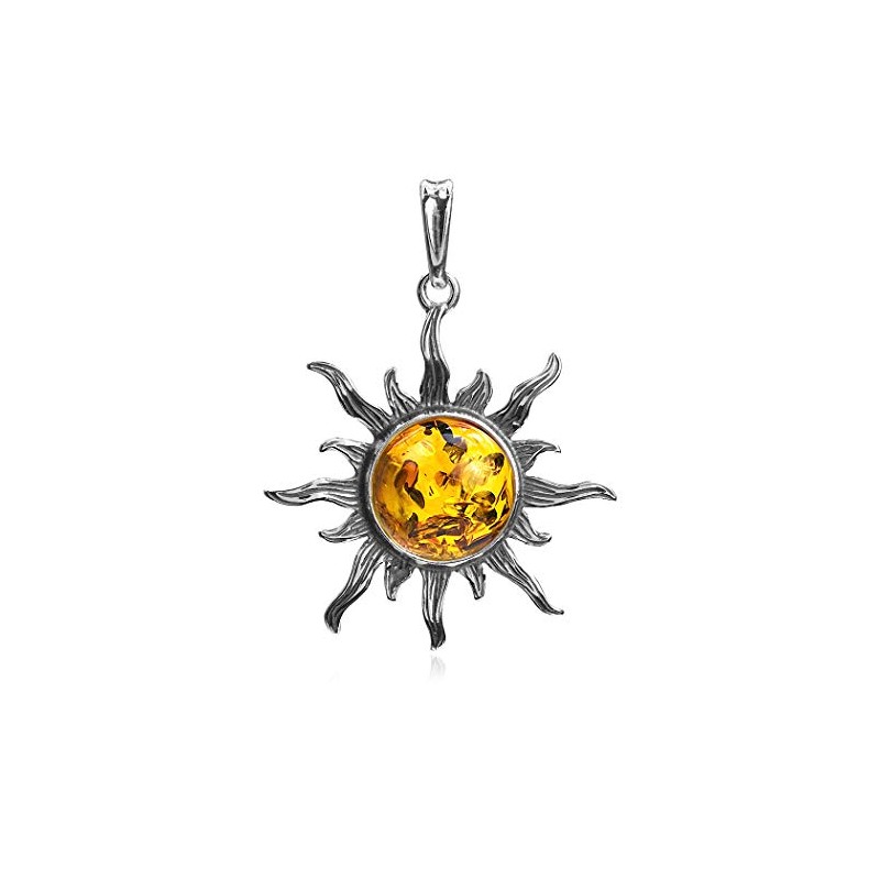 Ian and Valeri Co. Amber Sterling Silver Sun large Pendant