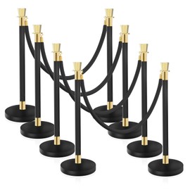 Nattork Heavy Duty Iron Stanchion Post Queue 8Pcs Pole 4pcs Black Velvet Ropes, Crowd Control Barriers w/Fillable Base for High-end Venues, Museums, Party Supplies (Black and Gold)