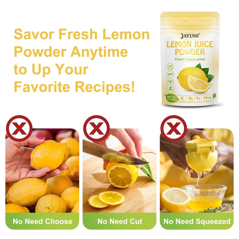 JAYUSS Lemon Juice Powder 8.82 Ounce, 100% Natural, Freeze Dried