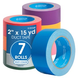 SPARTAN INDUSTRIAL - 2" X 15 yd Colorful Duct Tape Set - 7 Waterproof Rolls of Colored Tape for Labeling, Arts and Crafts, and More - No Residue, 9 Mil