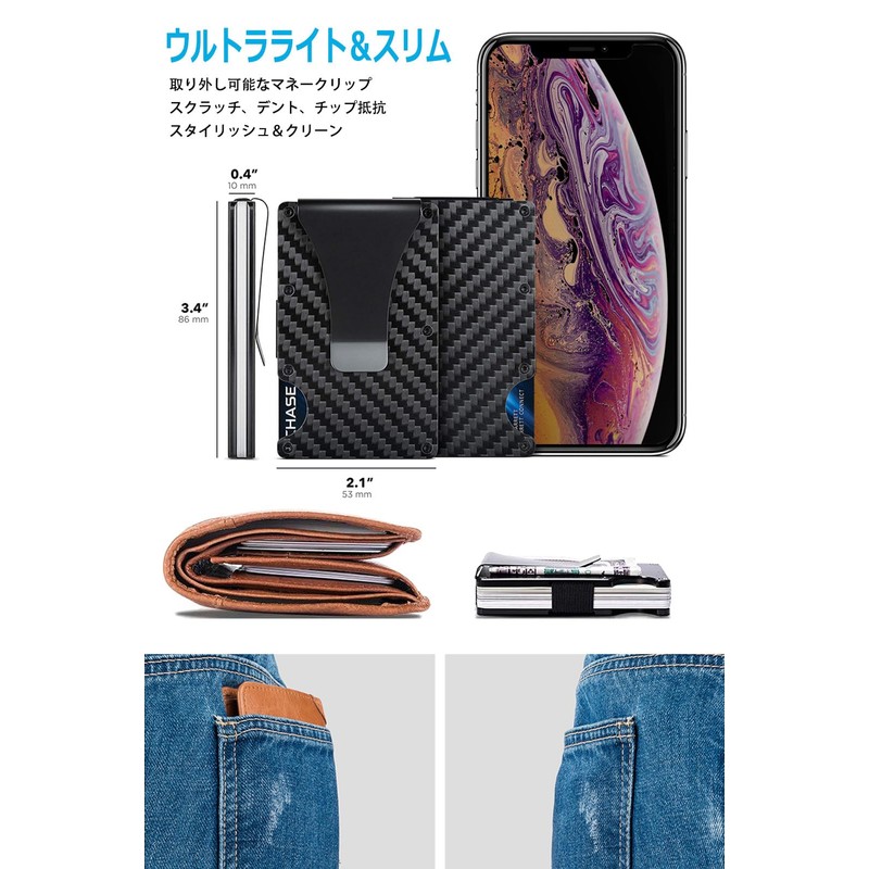 [XIANGUO] Money Clip Credit Card Case Anti-Magnetic, Carbon Model