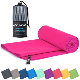 Fit-Flip Microfibre towel - compact, ultra lightweight & quick dry towel - the perfect gym, travel & beach towel - swimming towel for sports, camping & hiking (70x140cm pink + bag)