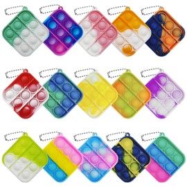 15 Pcs Mini Pop Bubble Fidget Toys for Party Favors, Small Silicone Pop Keychain Bulk for Classroom Prizes,Goodie Bag Stuffers Christmas Valentine Gifts for Kid Student