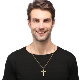 RWQIAN Cross Necklace for Men,Gold Mens Cross Chain 50cm with Stainless Steel Cross Pendant Christian Jewelry Gifts for Confirmation Baptism Easter