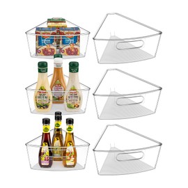 JEISSLIA Lazy Susan Cabinet Organizer Bins for 26"/ 28"/ 32" Diameter Corner Organizer, Plastic Cabinet Storage Bin, 1/8 Wedge - Food Safe, BPA Free, with Non-Slip Pads (for 28" Diameter, 6 Pack)