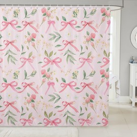 Feelyou Bow Bath Curtain Boys Girls 72"x78" Pink Girls Bow Shower Curtain for Kids Women Men Waterproof Cute Bowknot Bathroom Shower Curtain Set Floral Flower Kids Bathroom Accessories