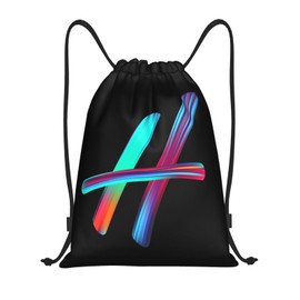 Pazacon Drawstring Bags Initial Drawstring Backpack Sackpack Black Draw String Cinch Bags for Sports, Gym, Travel, Swimming, Beach, Camping, Rainbow Letter H