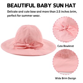 OMUKY Baby Sun Hat Toddler Bucket Hats UPF 50+ Sun Protection Summer Beach Hats Infant Wide Brim Hat(Pink,48cm)