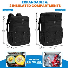 ADDIMOR Expandable Cooler Backpack - 35 Cans Insulated Backpack Cooler for Men & Women, Portable 2 Leak Proof Compartments Coolers Bag for Picnic, Lunch, Hiking, BBQ Camping and Beach