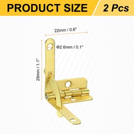 uxcell 2Pcs Box Quadrant Hinge, 22x28mm Box Hinge Cases with Side Rail Retaining Arm 90 Degree Folding Support Hinges for Jewelry Wine Wooden Box, Imitation Gold