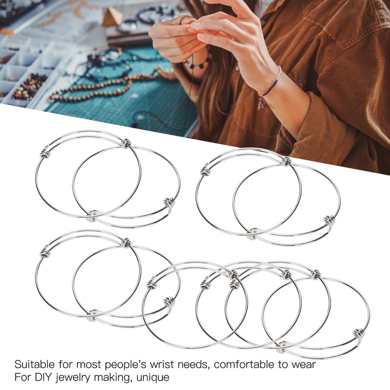 10Pcs Stainless Steel Bangle 1.6mm Adjustable Expandable Coil Bracelet DIY