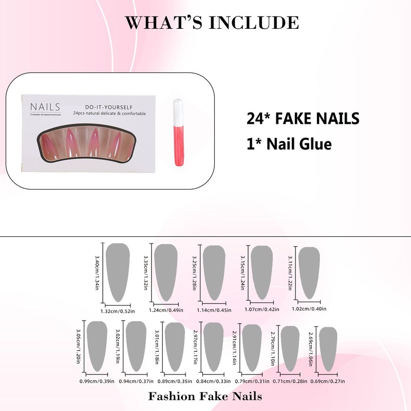IMRAIN Press on Nails Long Stiletto Chrome Fake Nails Pink