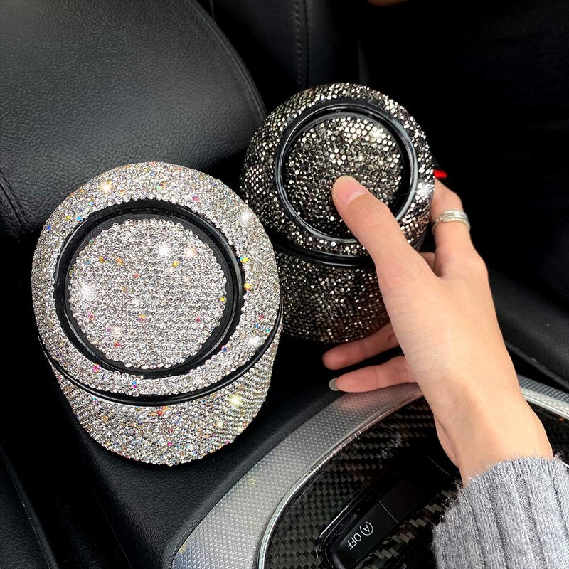 idain Bling Rhinestone Auto Garbage Can Car Trash Can with